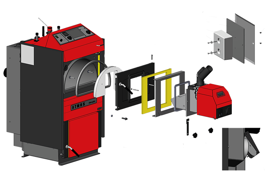 Комплект для установки пеллетной горелки в верхнюю дверцу газификационного котла ATMOS
